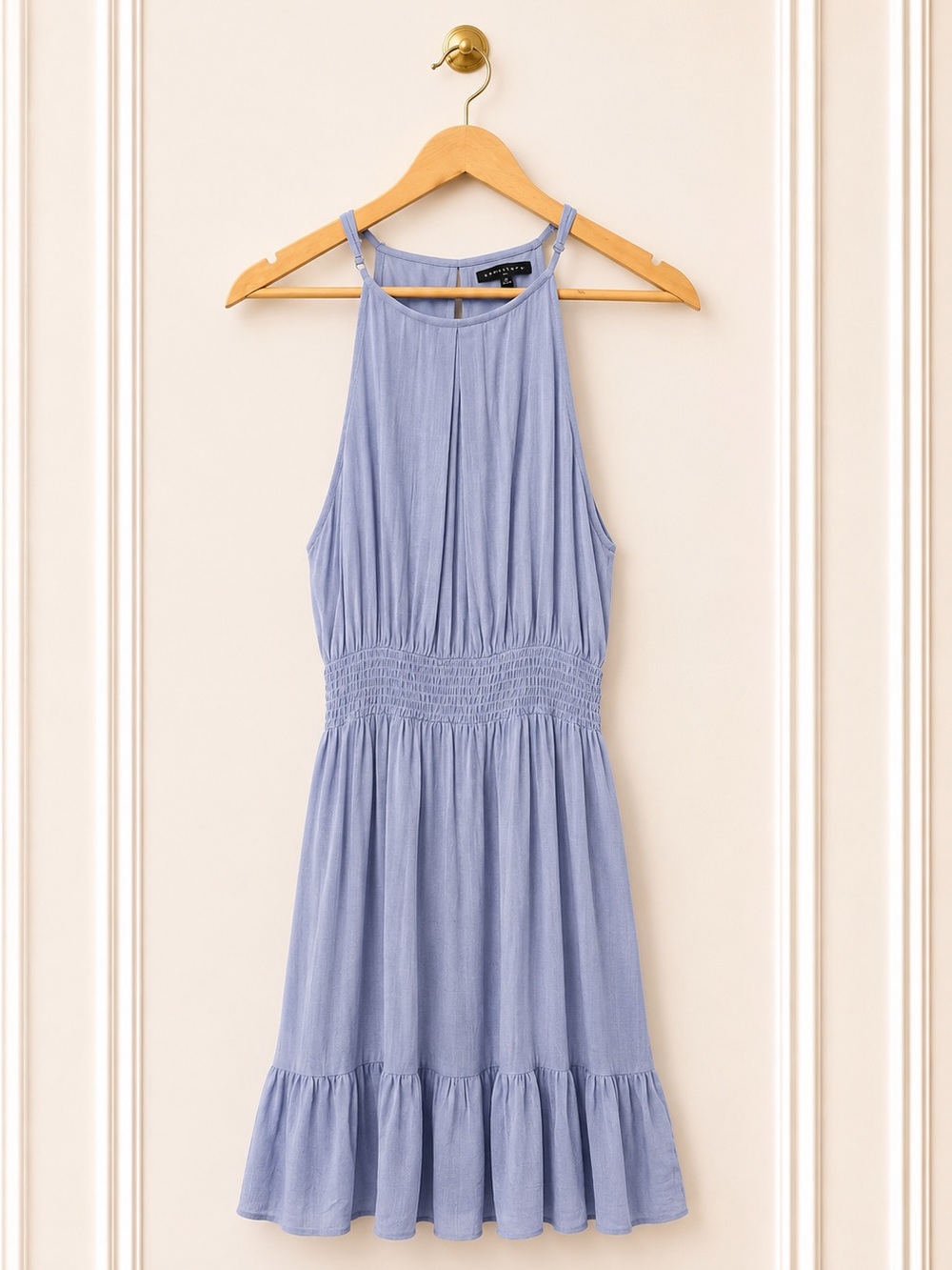 Staccato Blue Halter Midi Dress Size Medium Smocked Waist Flowy Dress